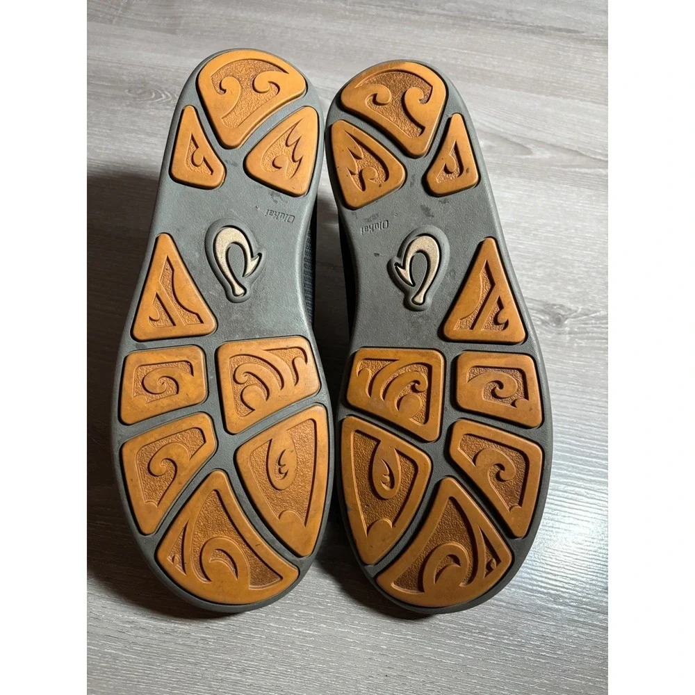 OluKai‎ Nohea Mesh Mens 9.5 Grey Orange Slip On Loafers Drop-In Heel comfort